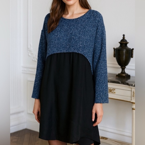 SEA New York Color Block Tweed Dress in Blue Black - Picture 1 of 14